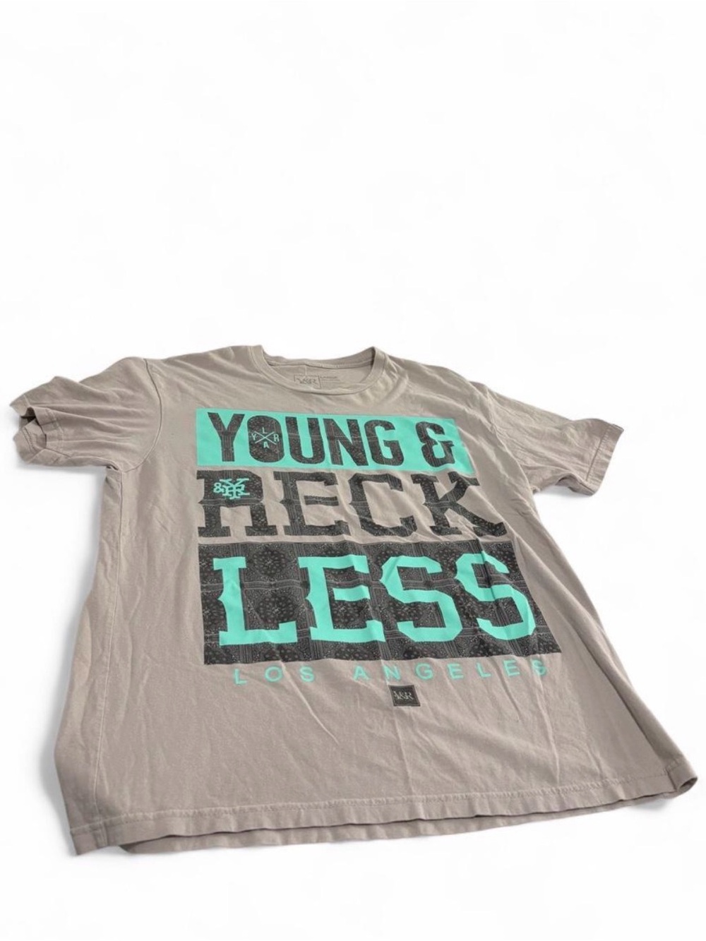 Young & Reckless Los Angeles Graphic Tee - Tan with Teal Print size L